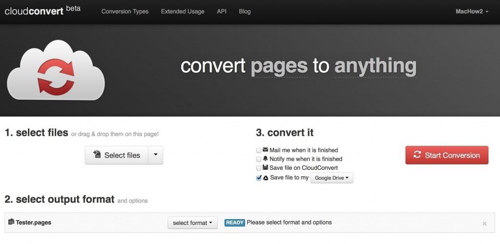open pages document on pc - cloudconvert start conversion
