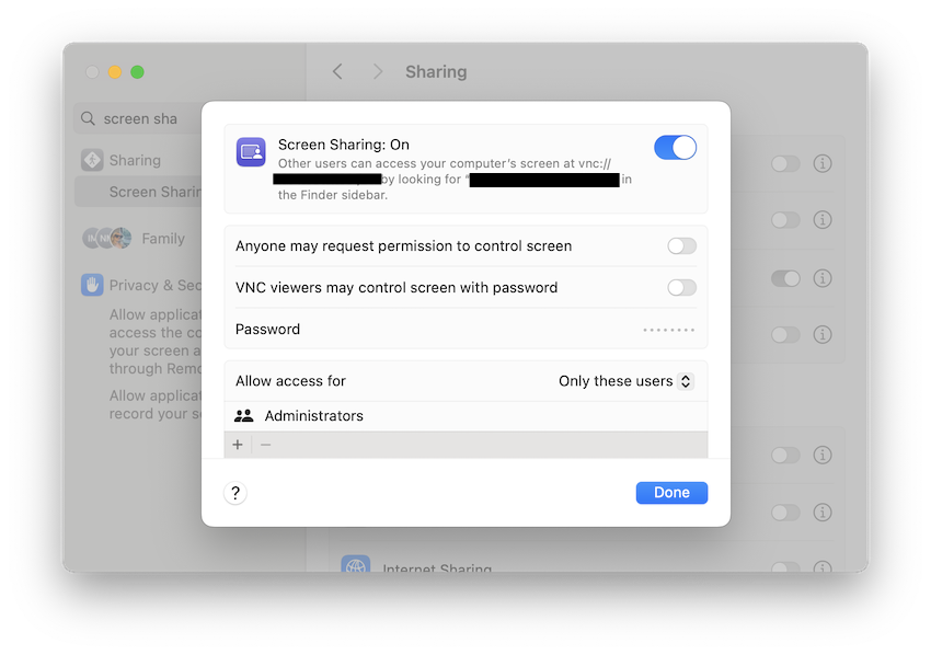 screen sharing activated on mac