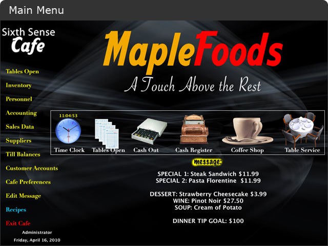 best restaurant pos for mac - sixth sense for mac main menu