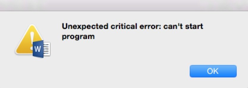 word 2016 mac crashes - critical error