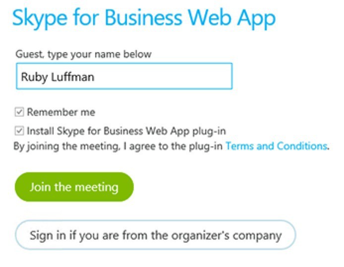 skype for business web app plugin