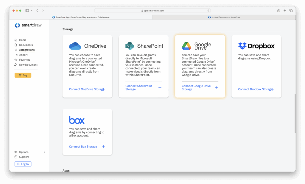 smartdraw online storage options