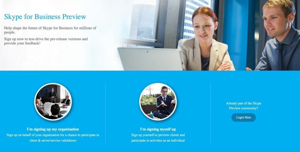 skype for business preview sign-up page