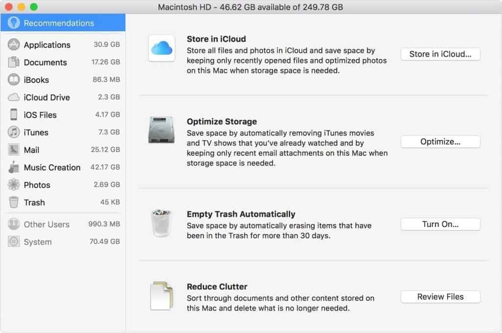 macos sierra optimized storage