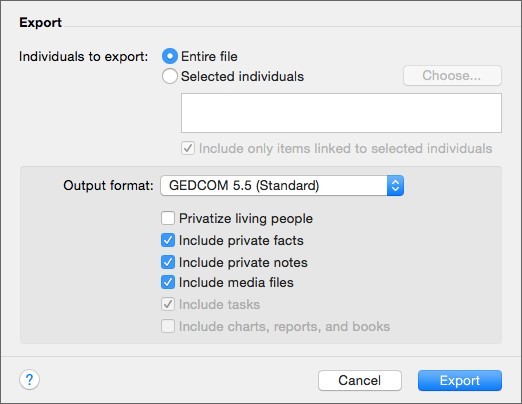 family tree software - gedcom export