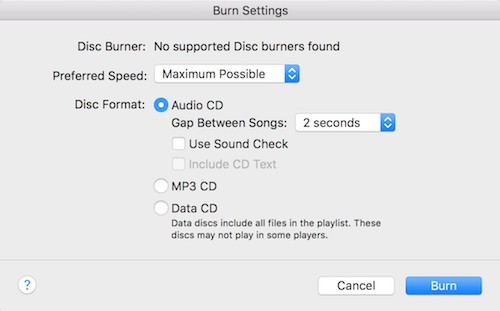 burn cd on mac - itunes burn settings