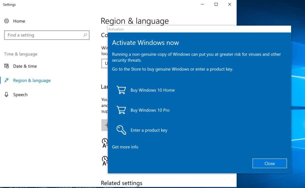 windows 10 activation screen parallels