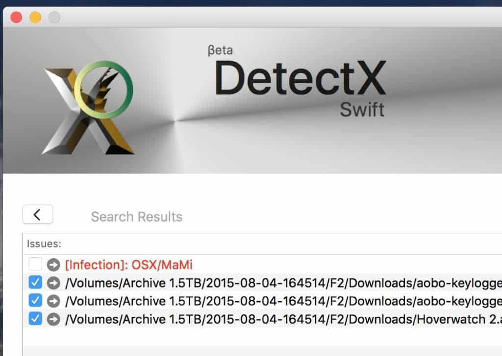 MaMi malware mac - DetectX Swift