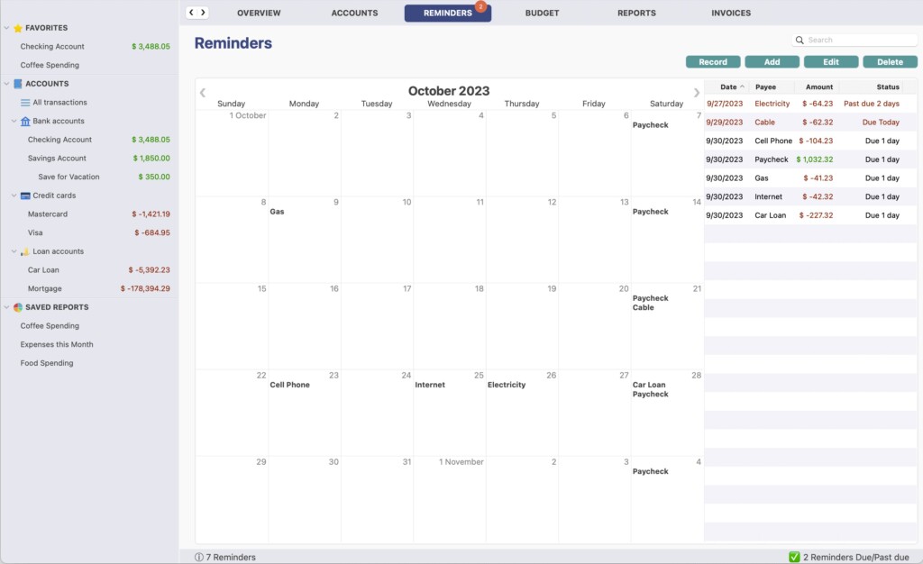 moneyspire calendar