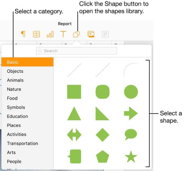 draw org chart in pages - shapes