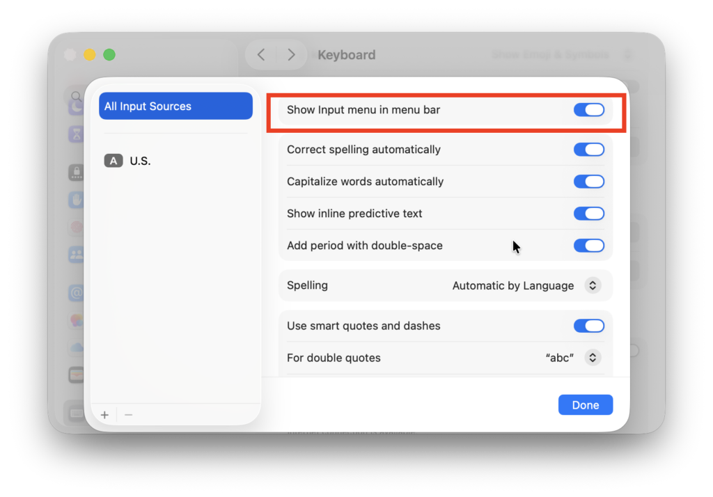 show keyboard input in menu bar mac