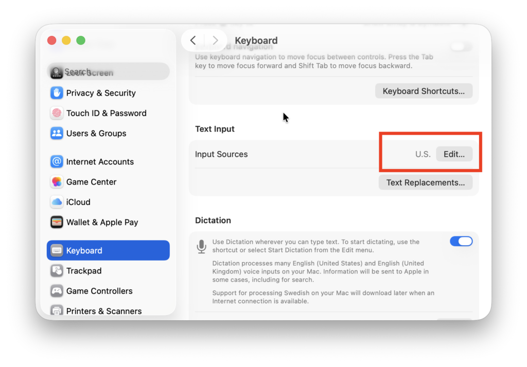 type at on mac - keyboard input sources