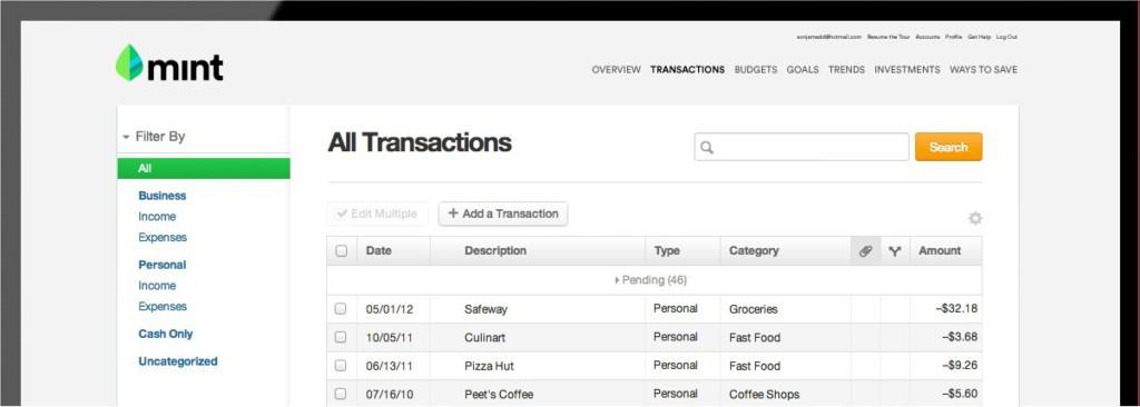 mint transaction categories