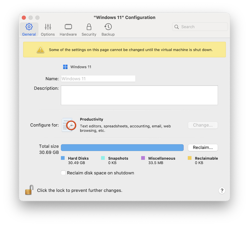 parallels general configuration