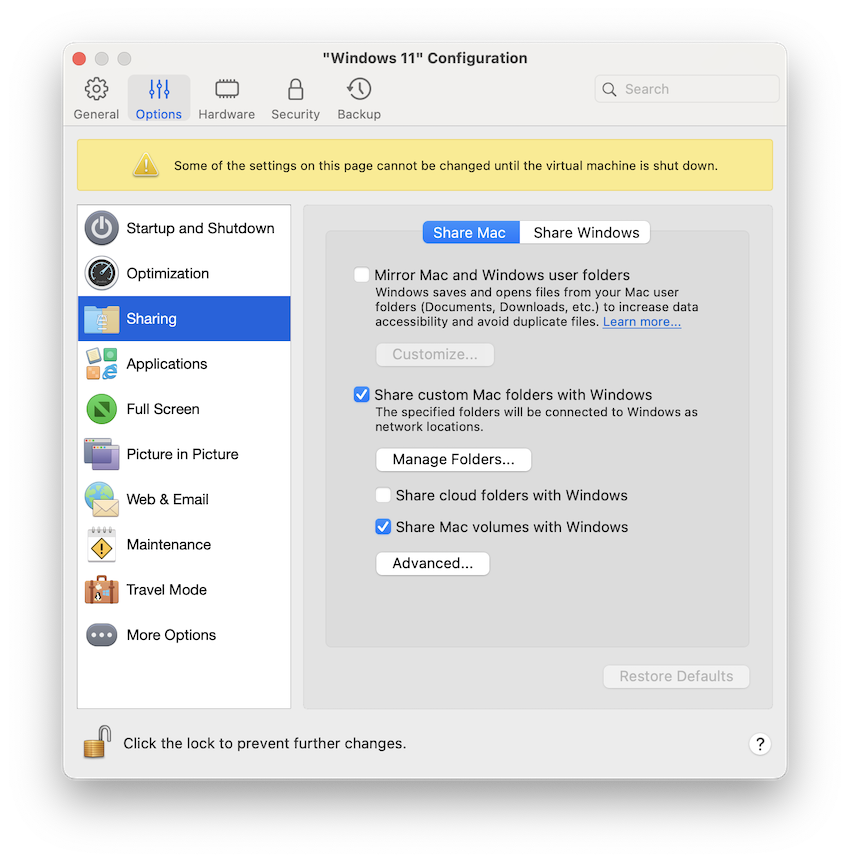 sharing parallels files with macos