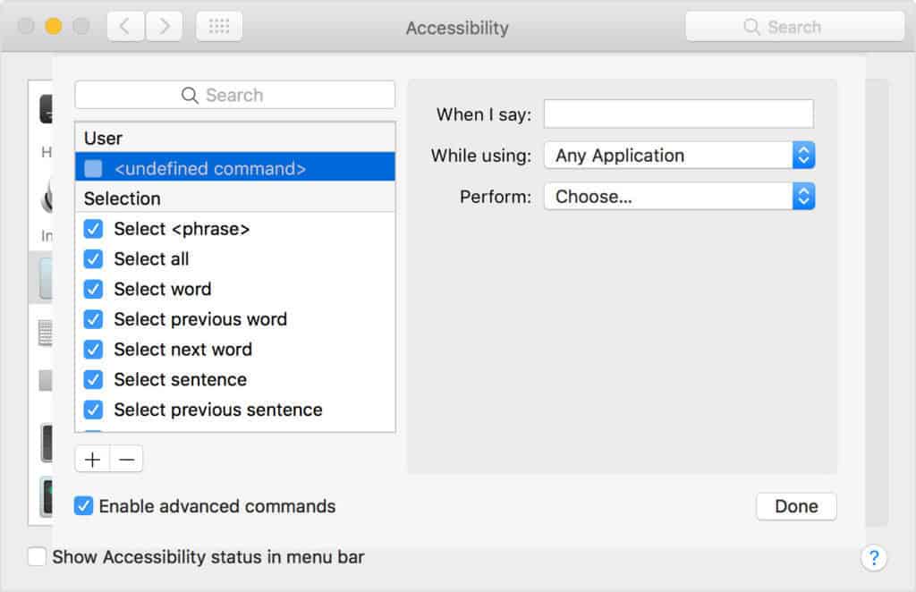 mac dictation customize commands