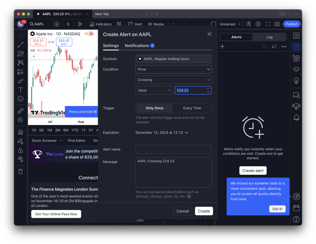 alerts on tradingview