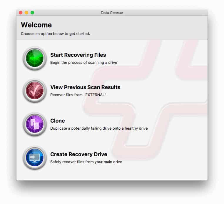 prosoft data recovery for mac review - main menu