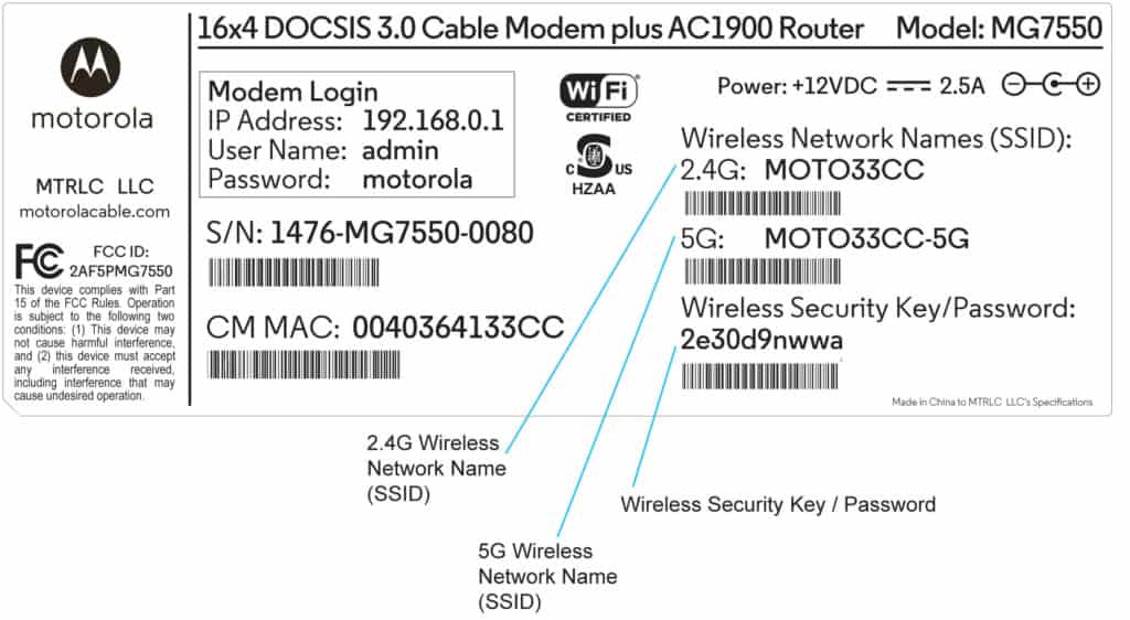 wireless router ssid password label
