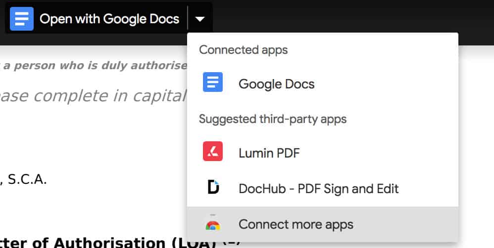 google docs - pdf edit options