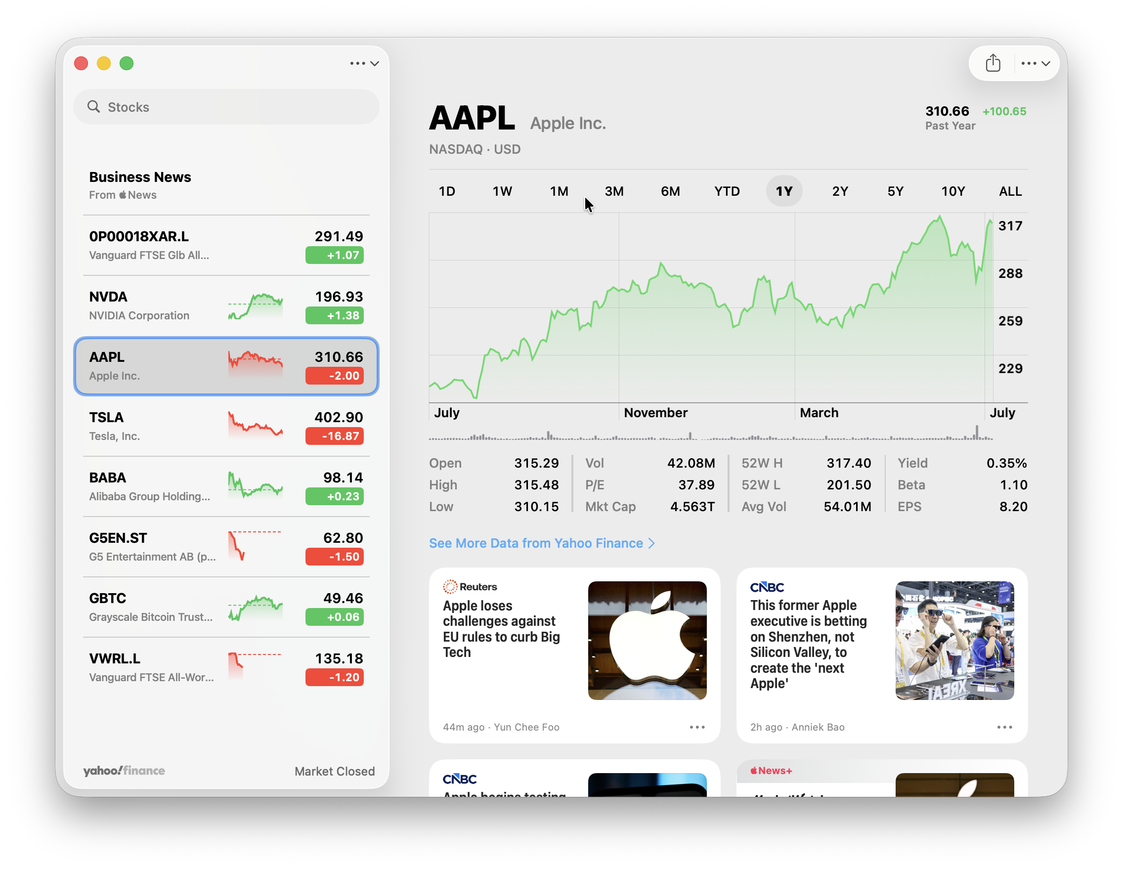 apple stocks on mac