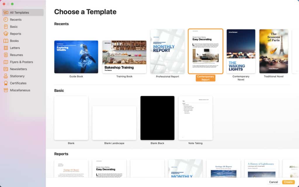 Apple Pages templates