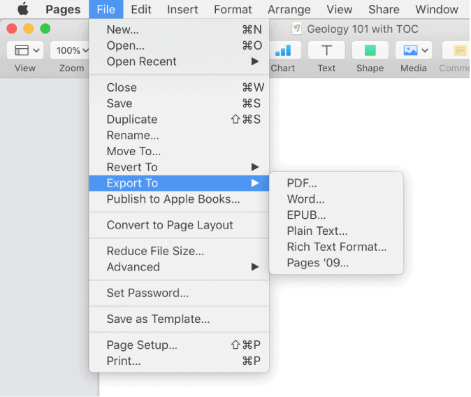 apple pages word export