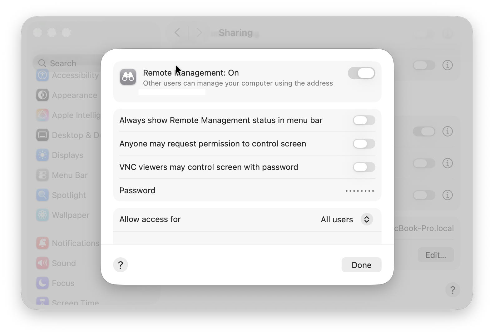 remote access management options macos