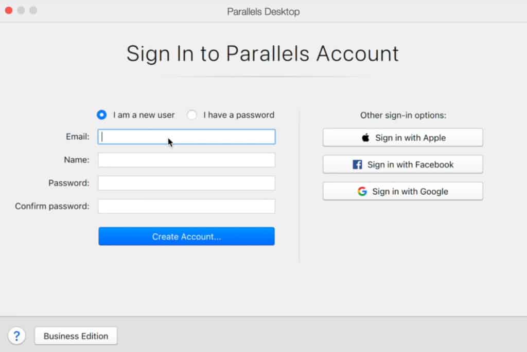 sign-up parallels account