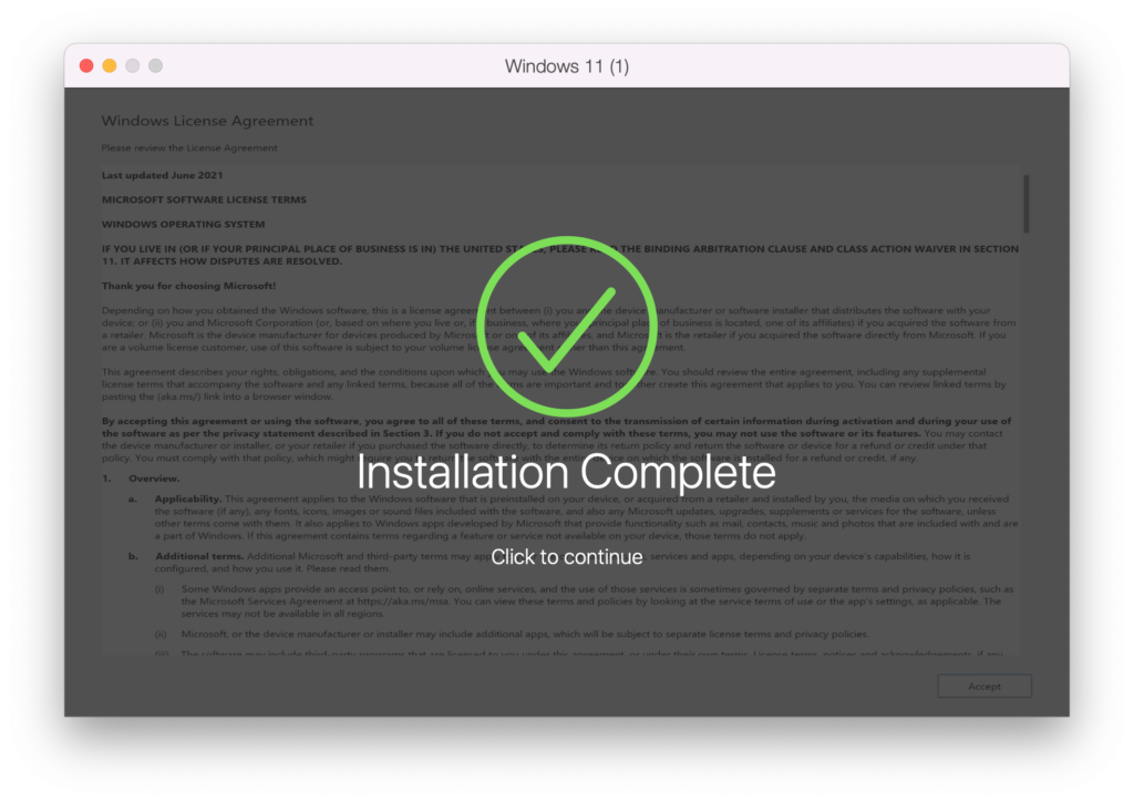  installation complete parallels