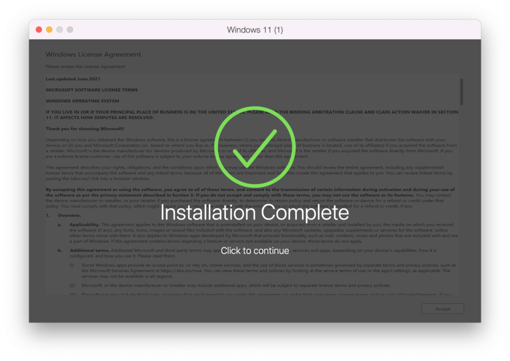 windows 11 installation complete mac - parallels