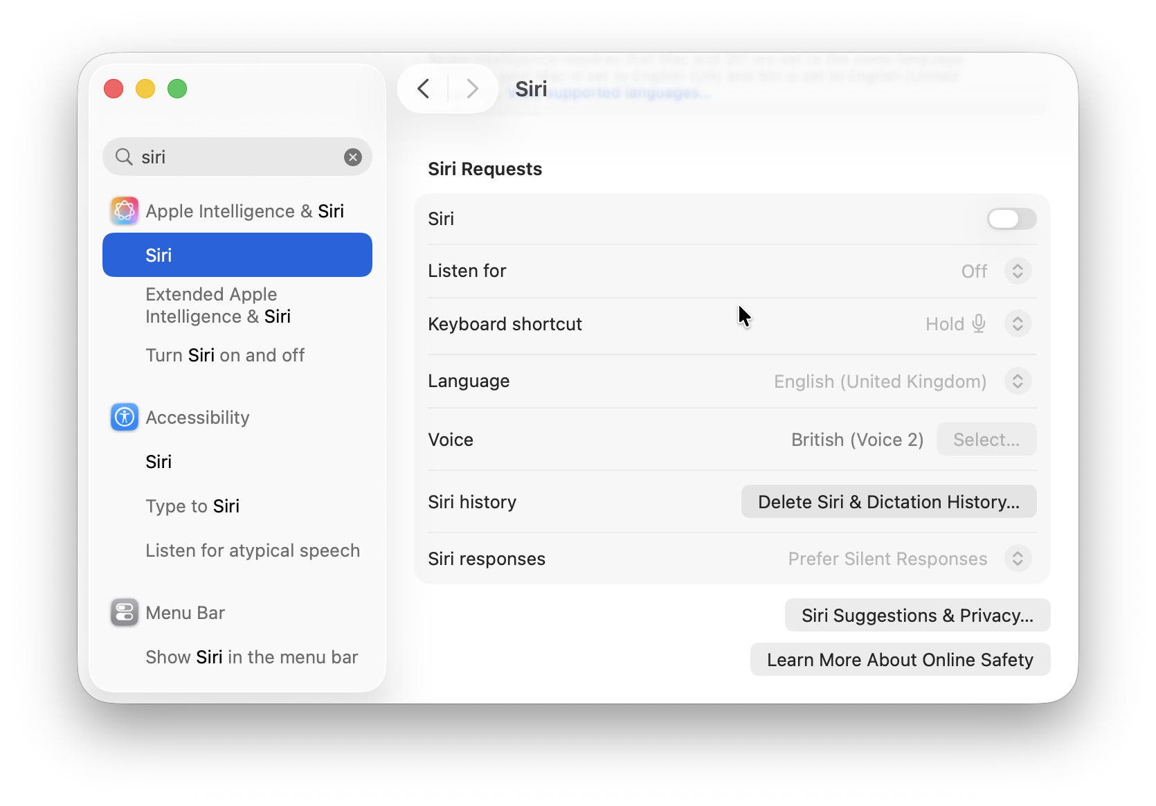 delete siri and dictation history mac