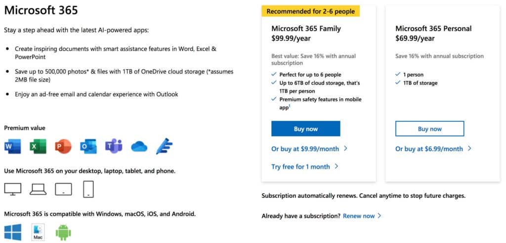 ราคา Microsoft 365 Mac