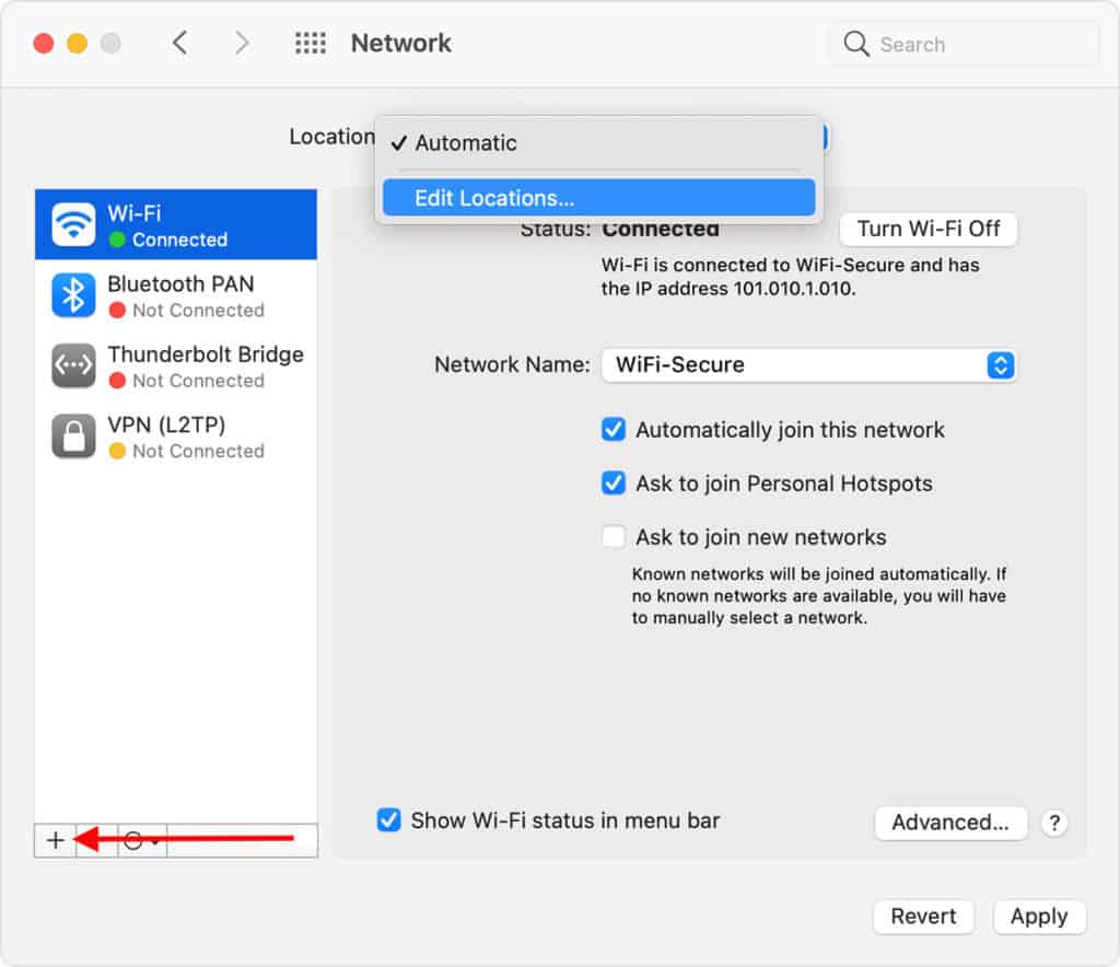 setup vpn mac - network preferences