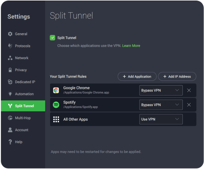 split tunneling on mac in PIA