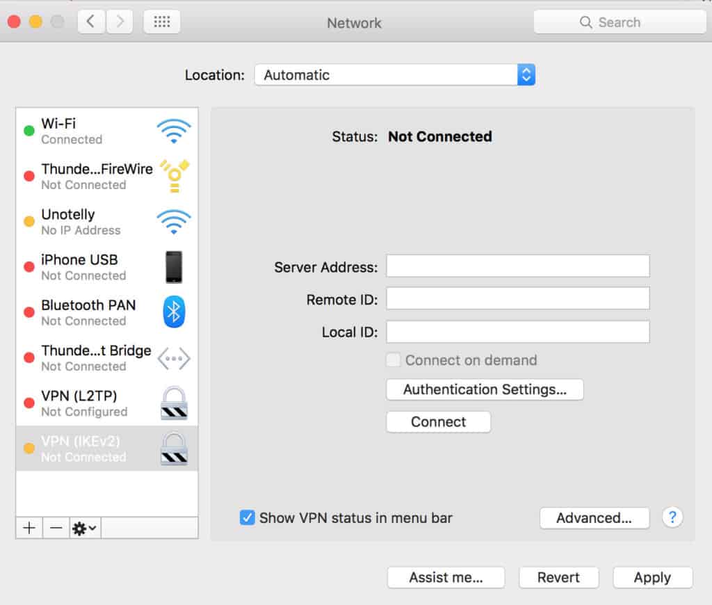 vpn mac authetification settings