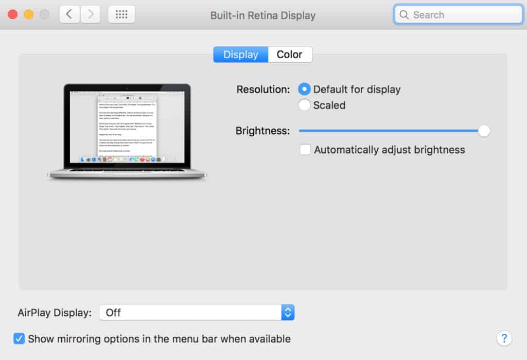 mac display setting