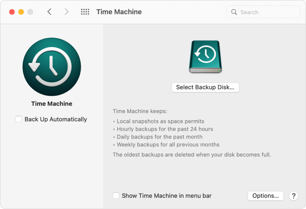 time machine select backup disk