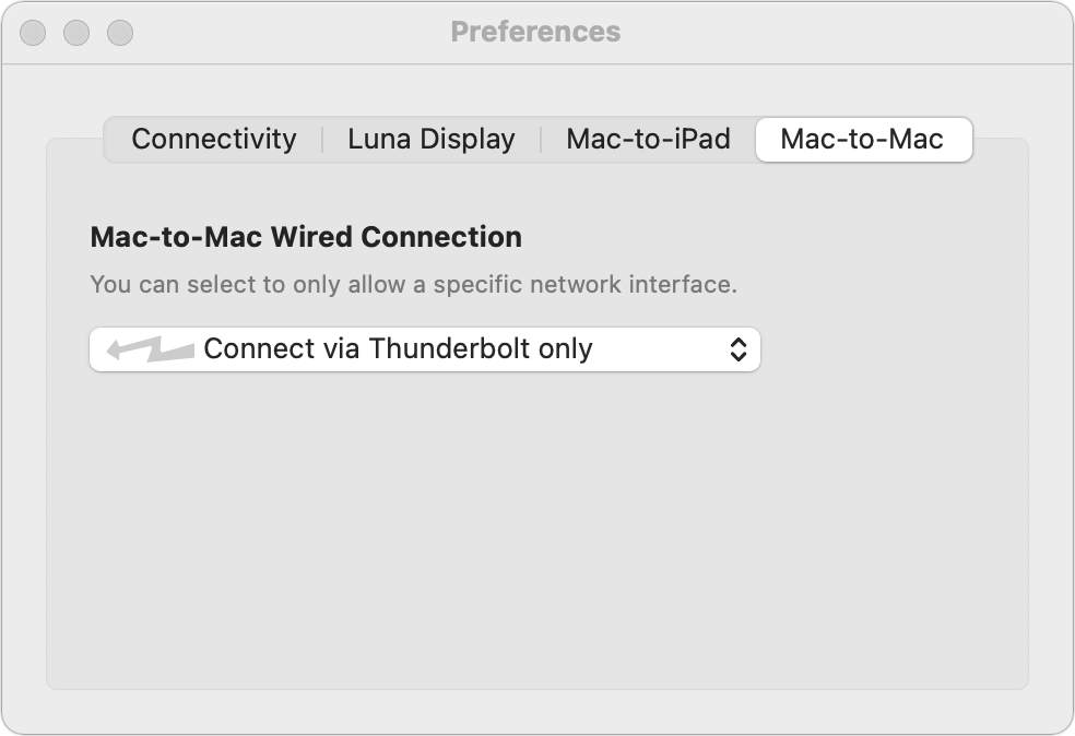 luna display thunderbolt setting