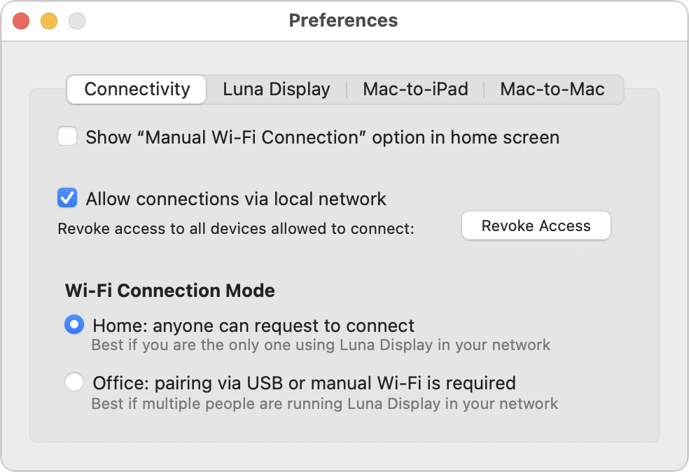 luna display wifi connection
