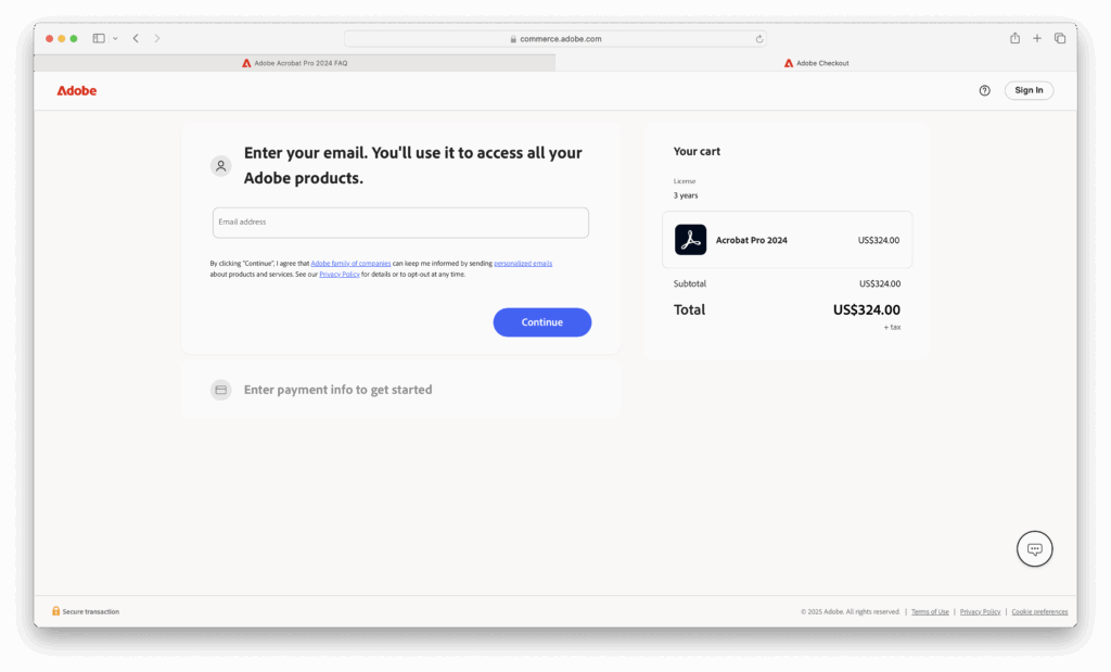 acrobat pro 2024 purchase page