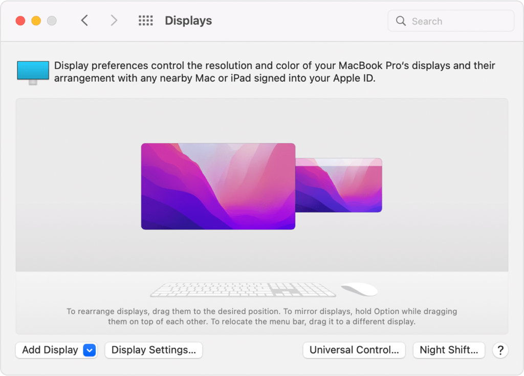 external display preferences macbook pro