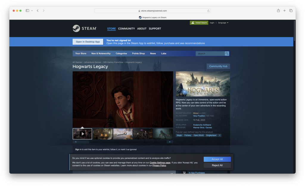 hogwarts legacy on steam