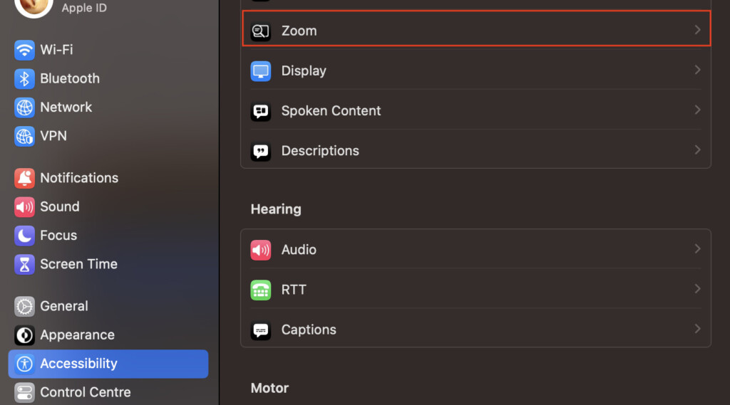 accessibility Zoom Option