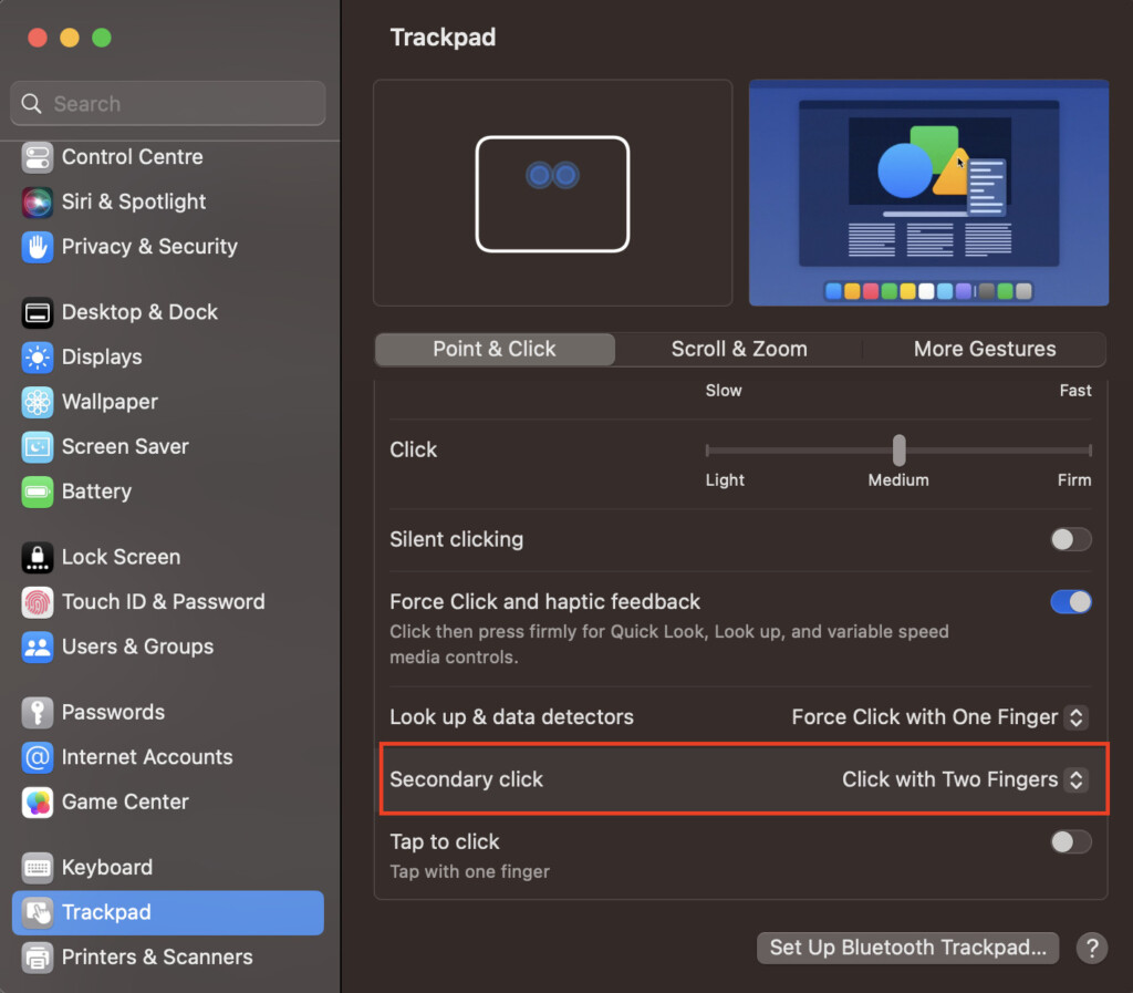 how to right click mac trackpad - secondary click settings
