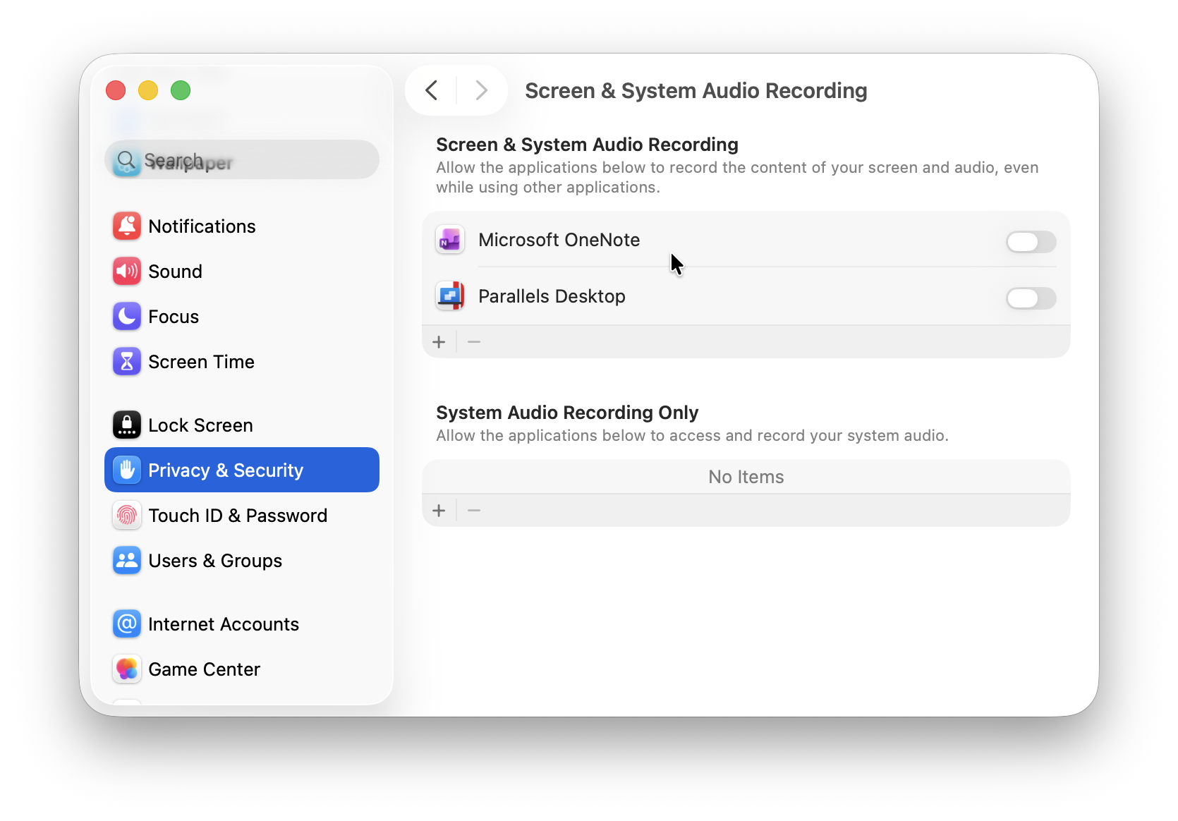 screen and system audio recording settings mac