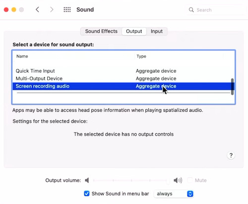 sound output setting record internal audio mac