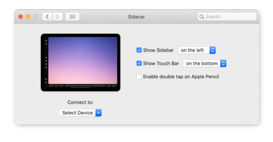 sidecar menu bar