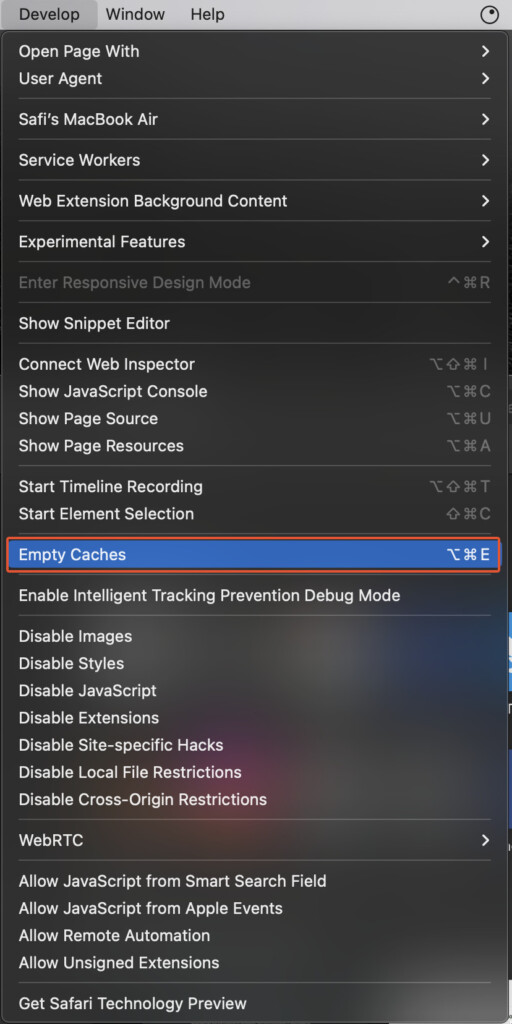 How to clear cache in safari 6