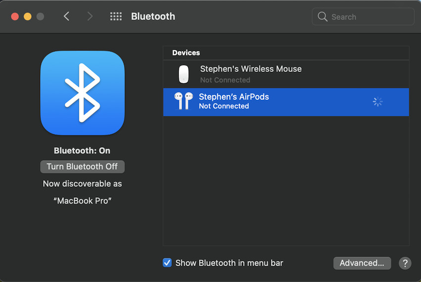 bluetooth airpods connected